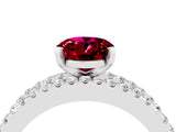 White gold Oval Cut Garnet Solitaire Ring with Pavé and Channel Set Band_4
