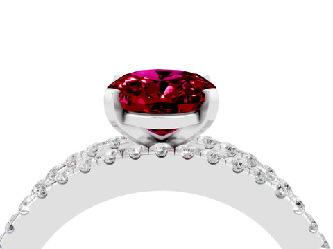 White gold Oval Cut Garnet Solitaire Ring with Pavé and Channel Set Band_4