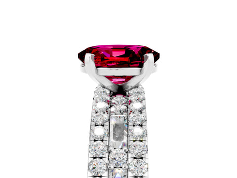 White gold Oval Cut Garnet Solitaire Ring with Pavé and Channel Set Band_5
