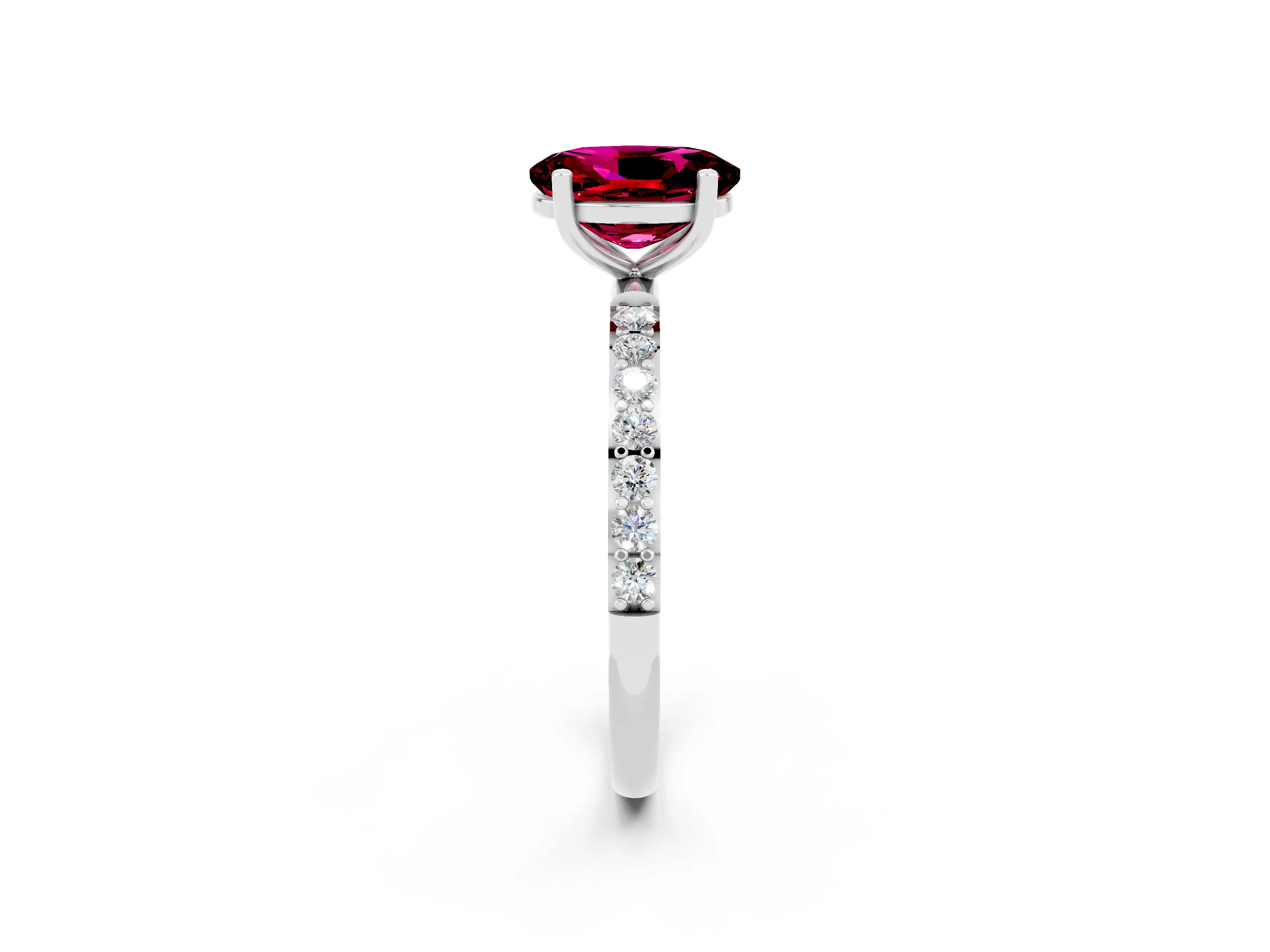White gold Oval Cut Garnet Solitaire Ring with Pave Band and Four Prong Setting_14