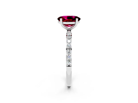 White gold Oval Cut Garnet Solitaire Ring with Pave Band and Four Prong Setting_14