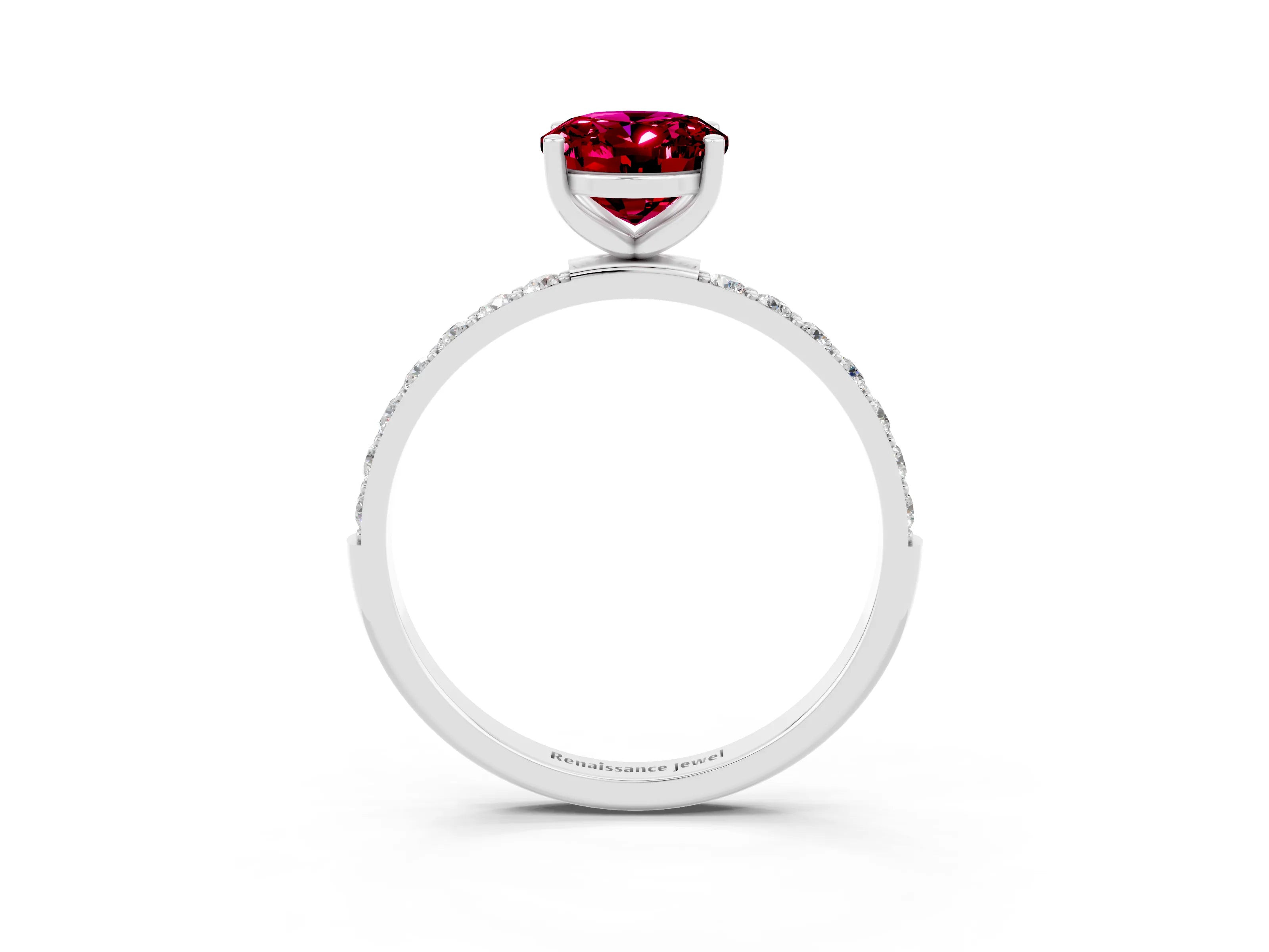 White gold Oval Cut Garnet Solitaire Ring with Pave Band and Four Prong Setting_15
