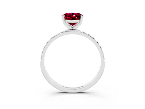 White gold Oval Cut Garnet Solitaire Ring with Pave Band and Four Prong Setting_15