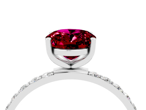 White gold Oval Cut Garnet Solitaire Ring with Pave Band and Four Prong Setting_16