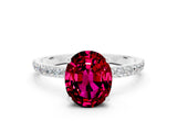 White gold Oval Cut Garnet Solitaire Ring with Pave Band and Four Prong Setting_24