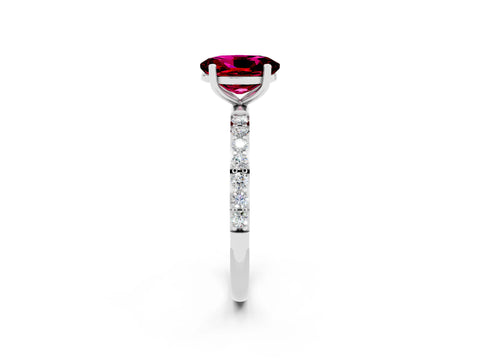 White gold Oval Cut Garnet Solitaire Ring with Pave Band and Four Prong Setting_26