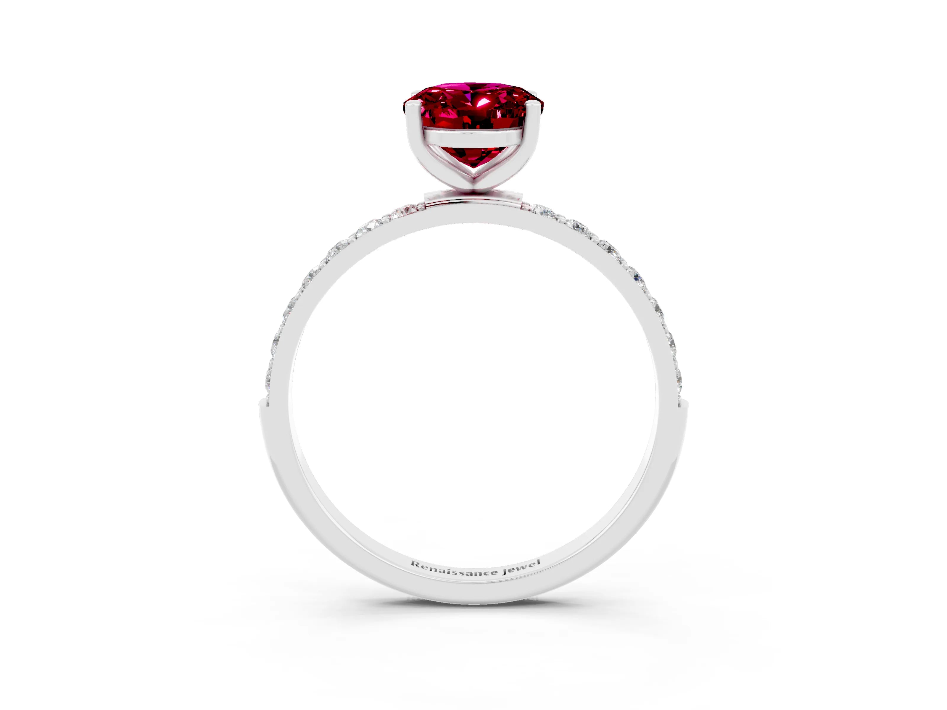 White gold Oval Cut Garnet Solitaire Ring with Pave Band and Four Prong Setting_27