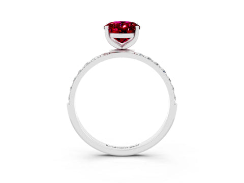 White gold Oval Cut Garnet Solitaire Ring with Pave Band and Four Prong Setting_27