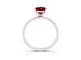 White gold Oval Cut Garnet Solitaire Ring with Pave Band and Four Prong Setting_27