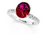 White gold Oval Cut Garnet Solitaire Ring with Round  Pavé Band and Four-Prong Setting_61