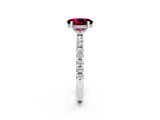 White gold Oval Cut Garnet Solitaire Ring with Round  Pavé Band and Four-Prong Setting_62