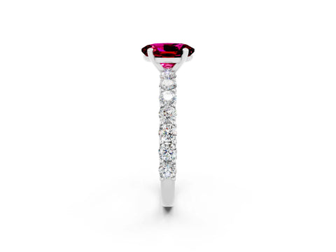 White gold Oval Cut Garnet Solitaire Ring with Shared Prong Pavé Band and Four-Prong Setting_2