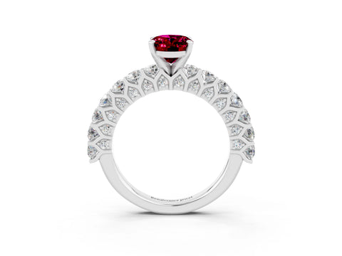 White gold Oval Cut Garnet Solitaire Ring with Shared Prong Pavé Band and Four-Prong Setting_3