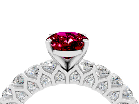 White gold Oval Cut Garnet Solitaire Ring with Shared Prong Pavé Band and Four-Prong Setting_4