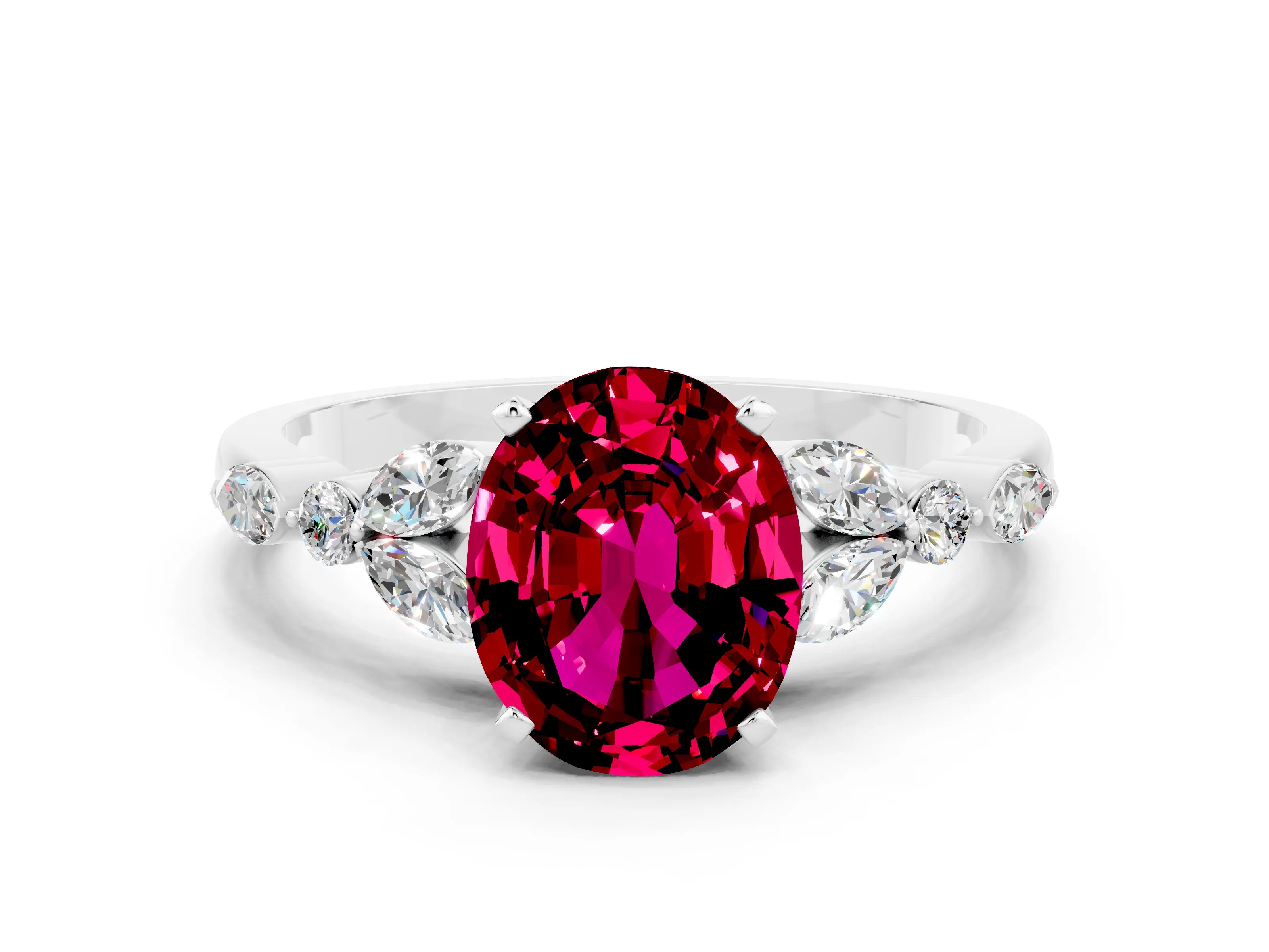 White gold Oval Cut Garnet Solitaire Ring with Side Stones and Four-Prong Setting_36