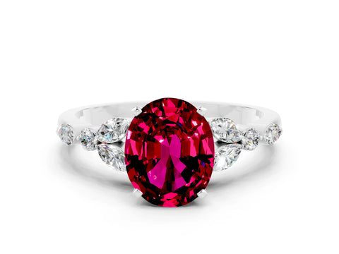White gold Oval Cut Garnet Solitaire Ring with Side Stones and Four-Prong Setting_42