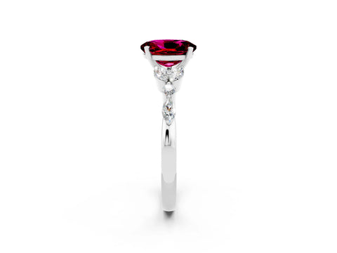 White gold Oval Cut Garnet Solitaire Ring with Side Stones and Four-Prong Setting_44