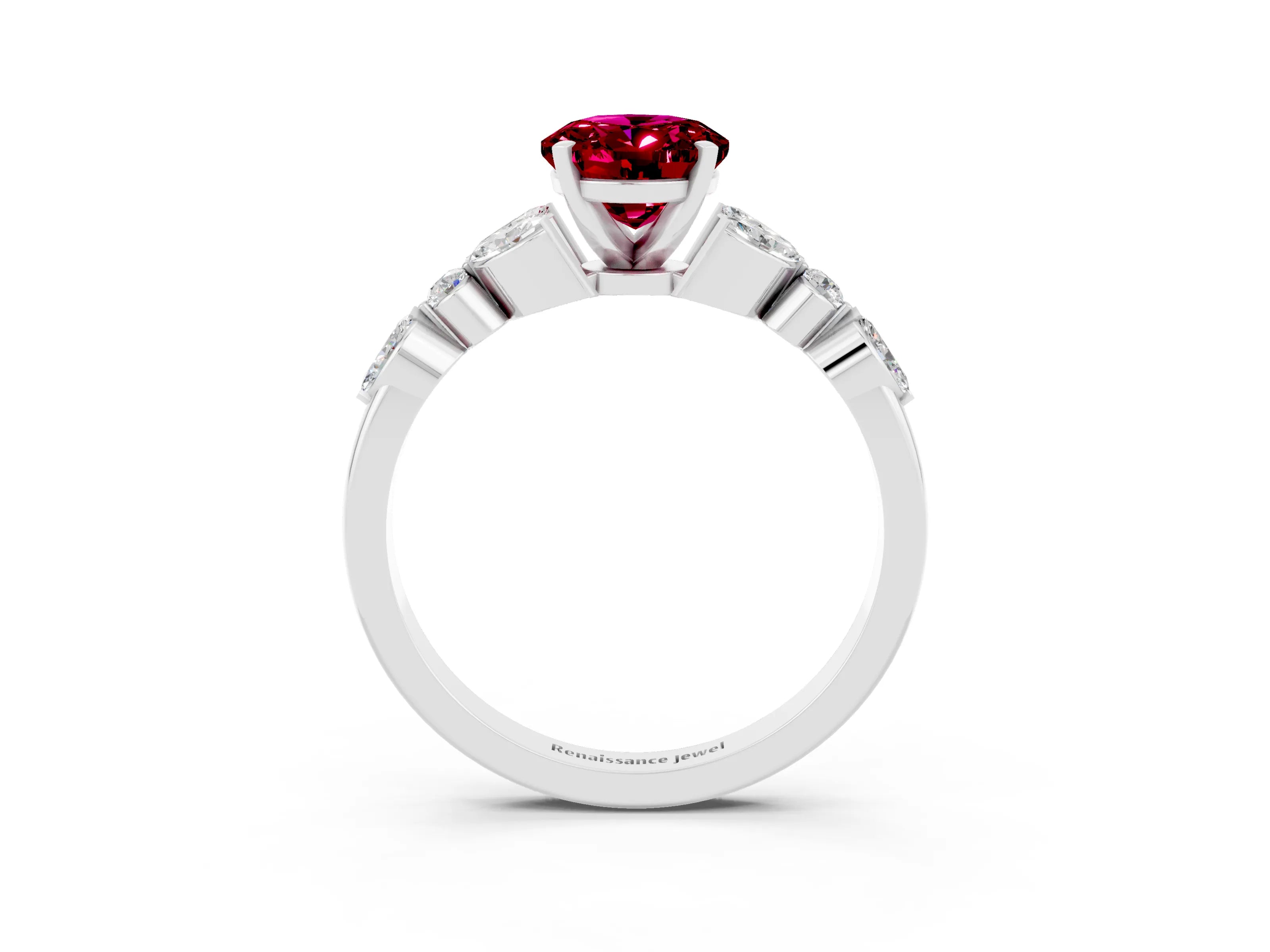 White gold Oval Cut Garnet Solitaire Ring with Side Stones and Four-Prong Setting_45