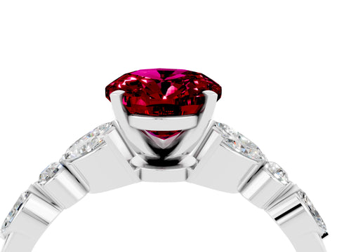 White gold Oval Cut Garnet Solitaire Ring with Side Stones and Four-Prong Setting_46
