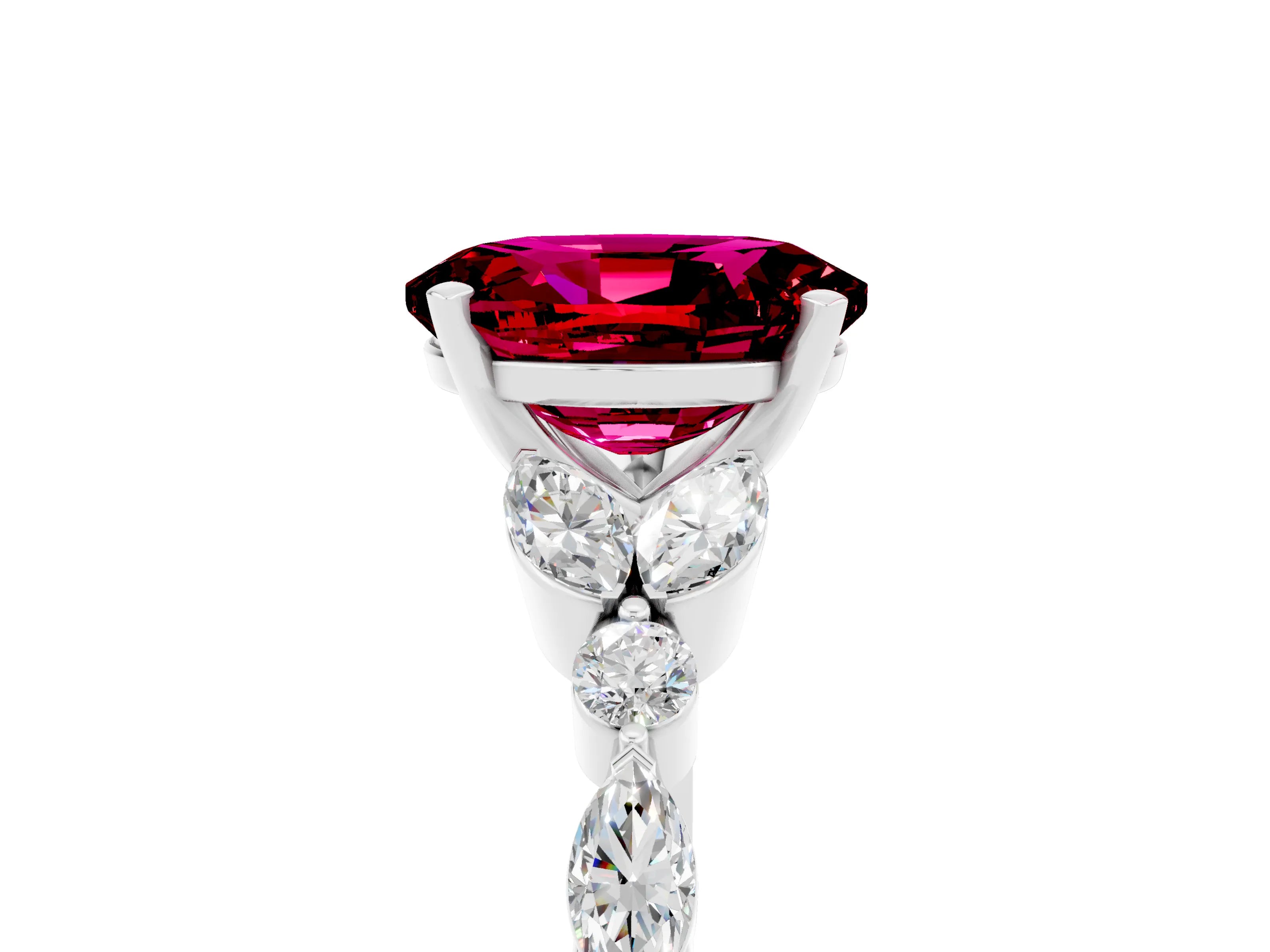 White gold Oval Cut Garnet Solitaire Ring with Side Stones and Four-Prong Setting_47