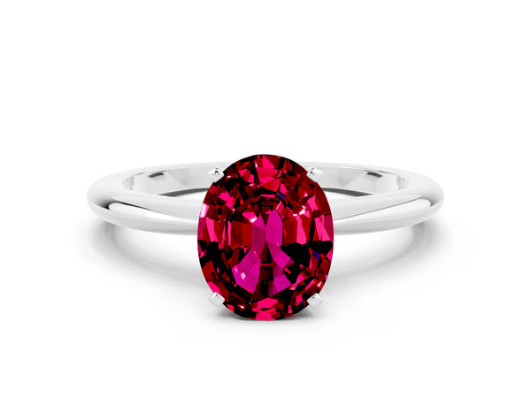 White gold Oval Cut Garnet Solitaire Ring with Six-Prong Setting and Classic Band