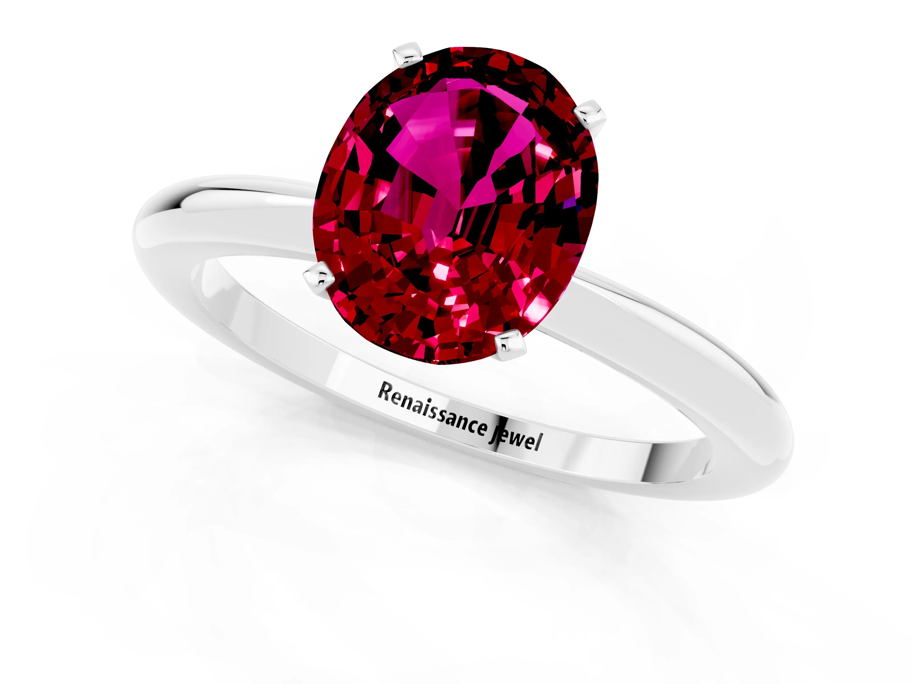 White gold Oval Cut Garnet Solitaire Ring with Six-Prong Setting and Classic Band_19