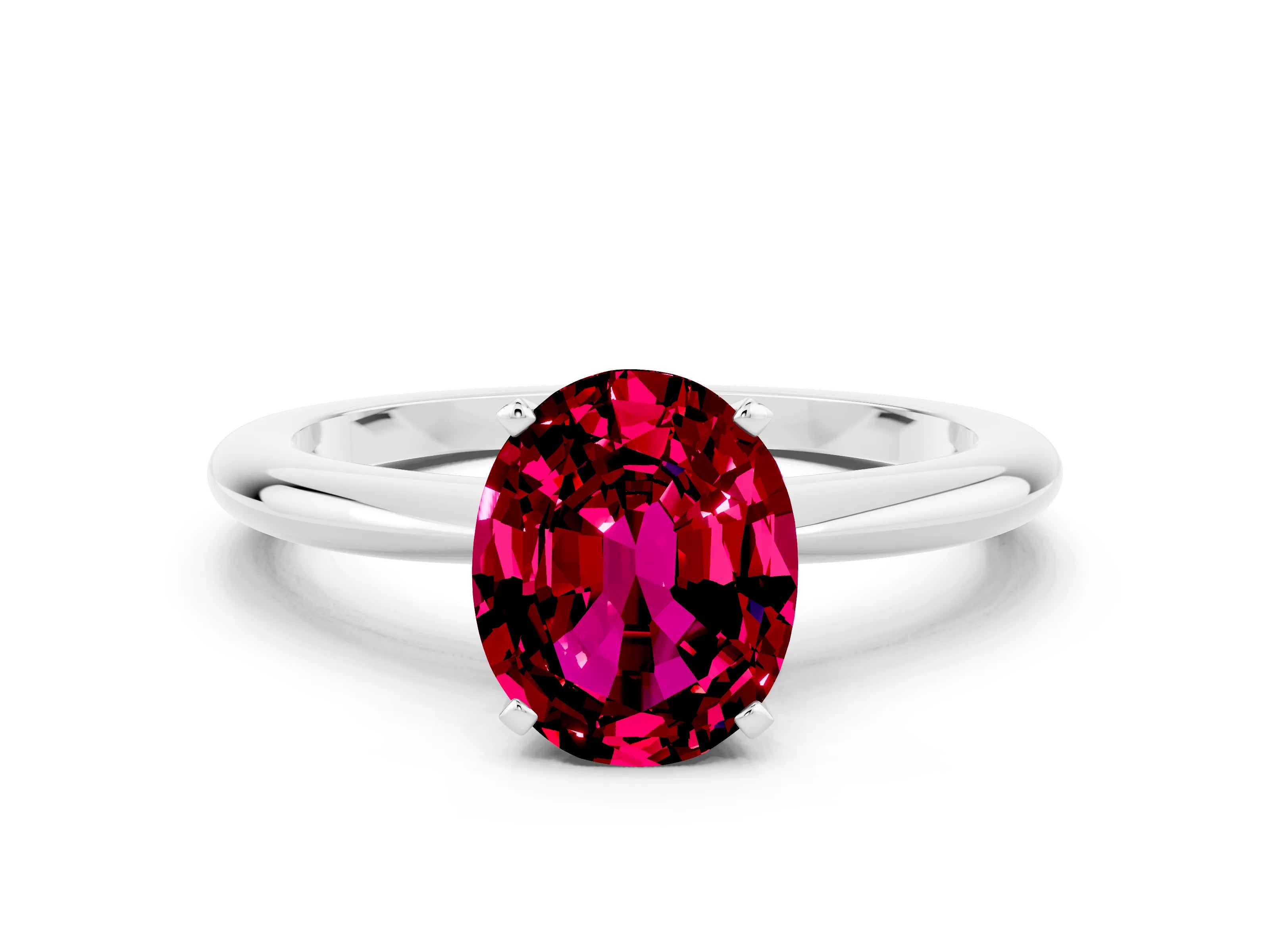 White gold Oval Cut Garnet Solitaire Ring with Six-Prong Setting and Classic Band