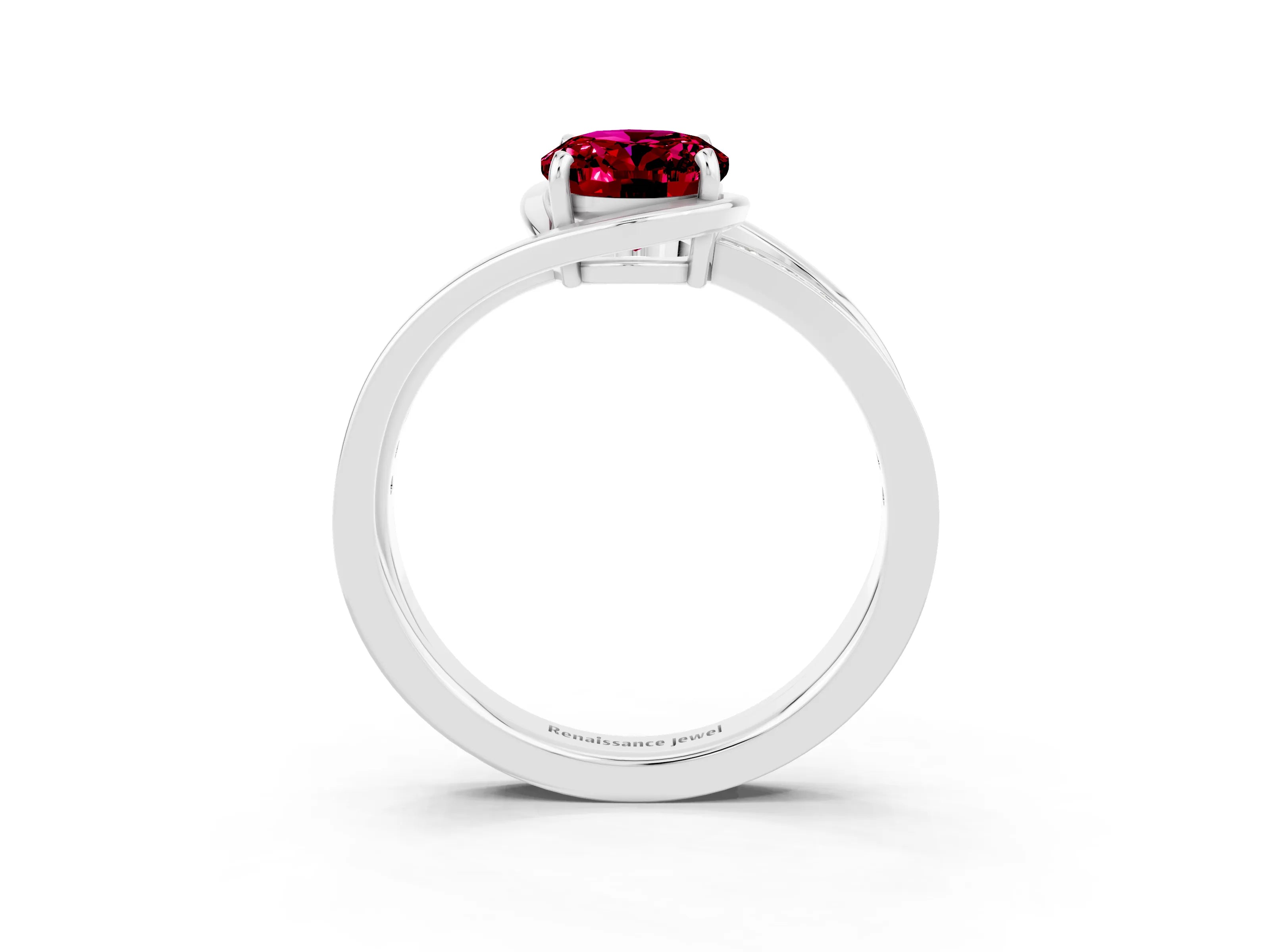 White gold Oval Cut Garnet Solitaire Ring with Split Shank and Prong Setting_3