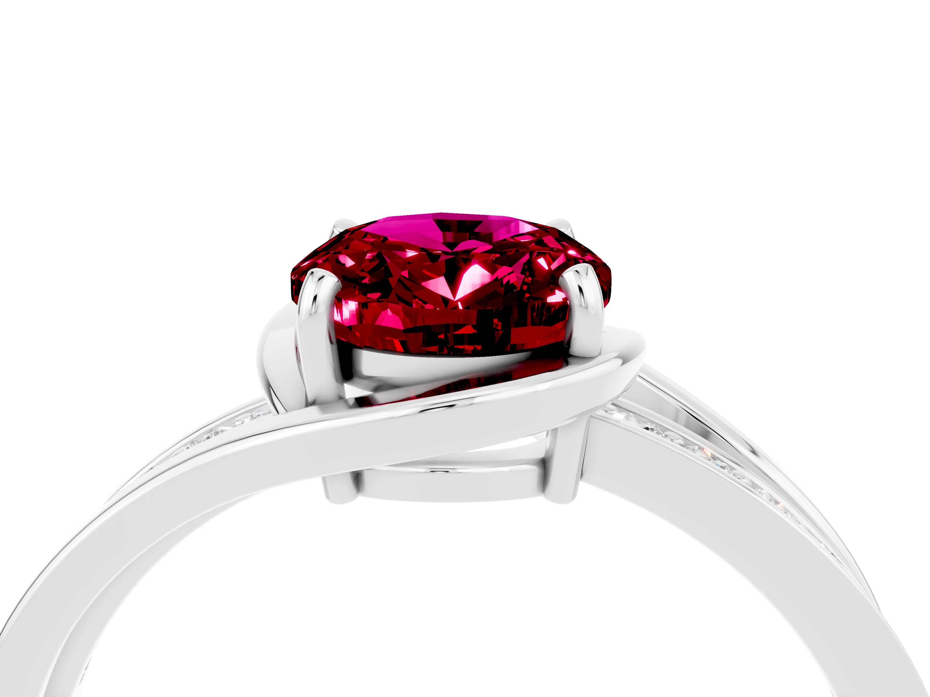 White gold Oval Cut Garnet Solitaire Ring with Split Shank and Prong Setting_4