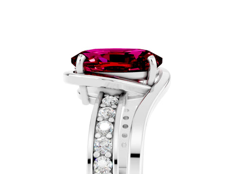 White gold Oval Cut Garnet Solitaire Ring with Split Shank and Prong Setting_5