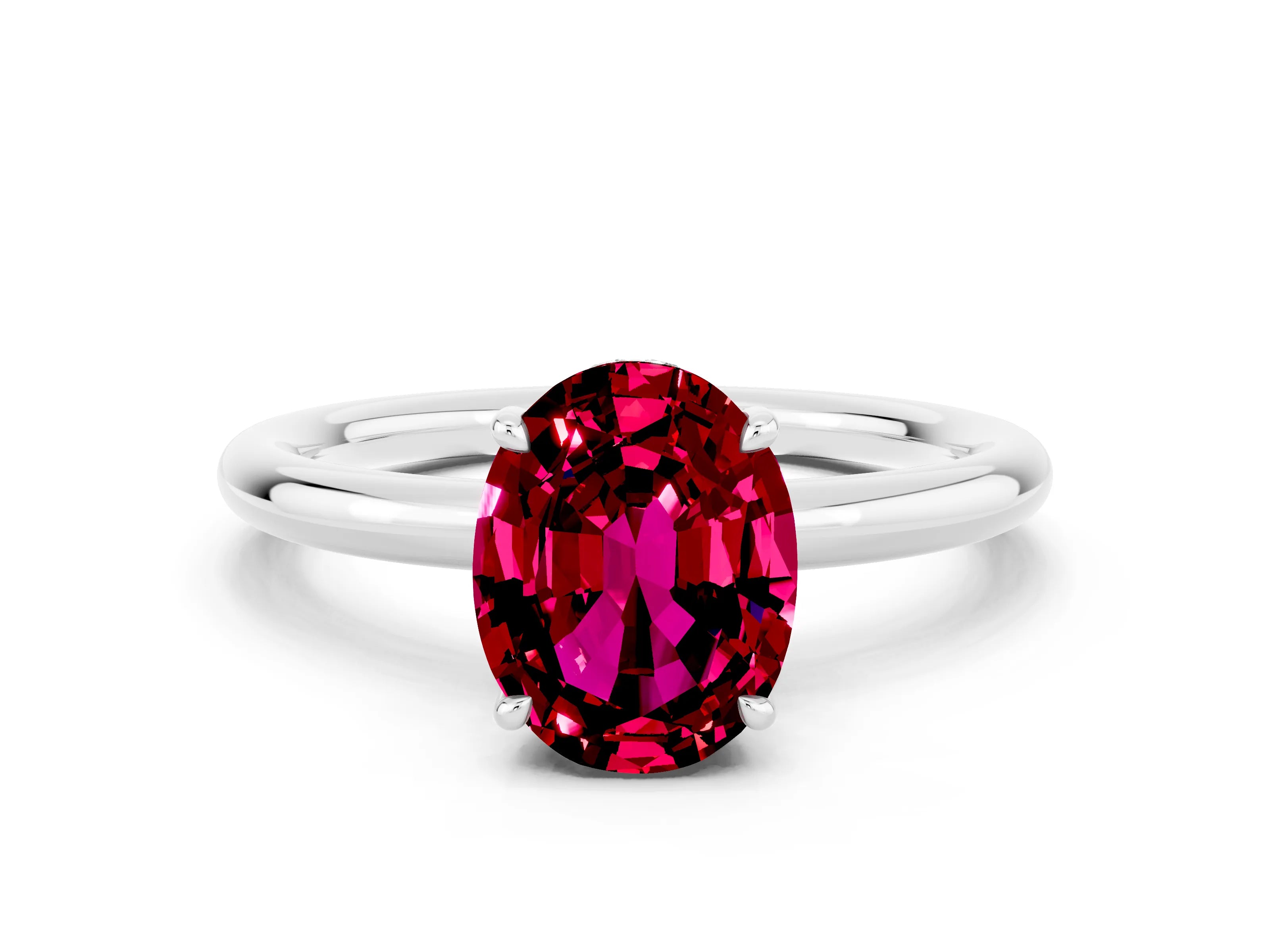 White gold Oval Cut Garnet Solitaire Ring with Thin Band and Four-Prong Setting_12