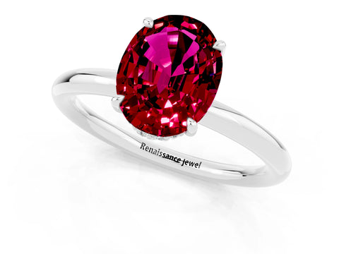 White gold Oval Cut Garnet Solitaire Ring with Thin Band and Four-Prong Setting_13