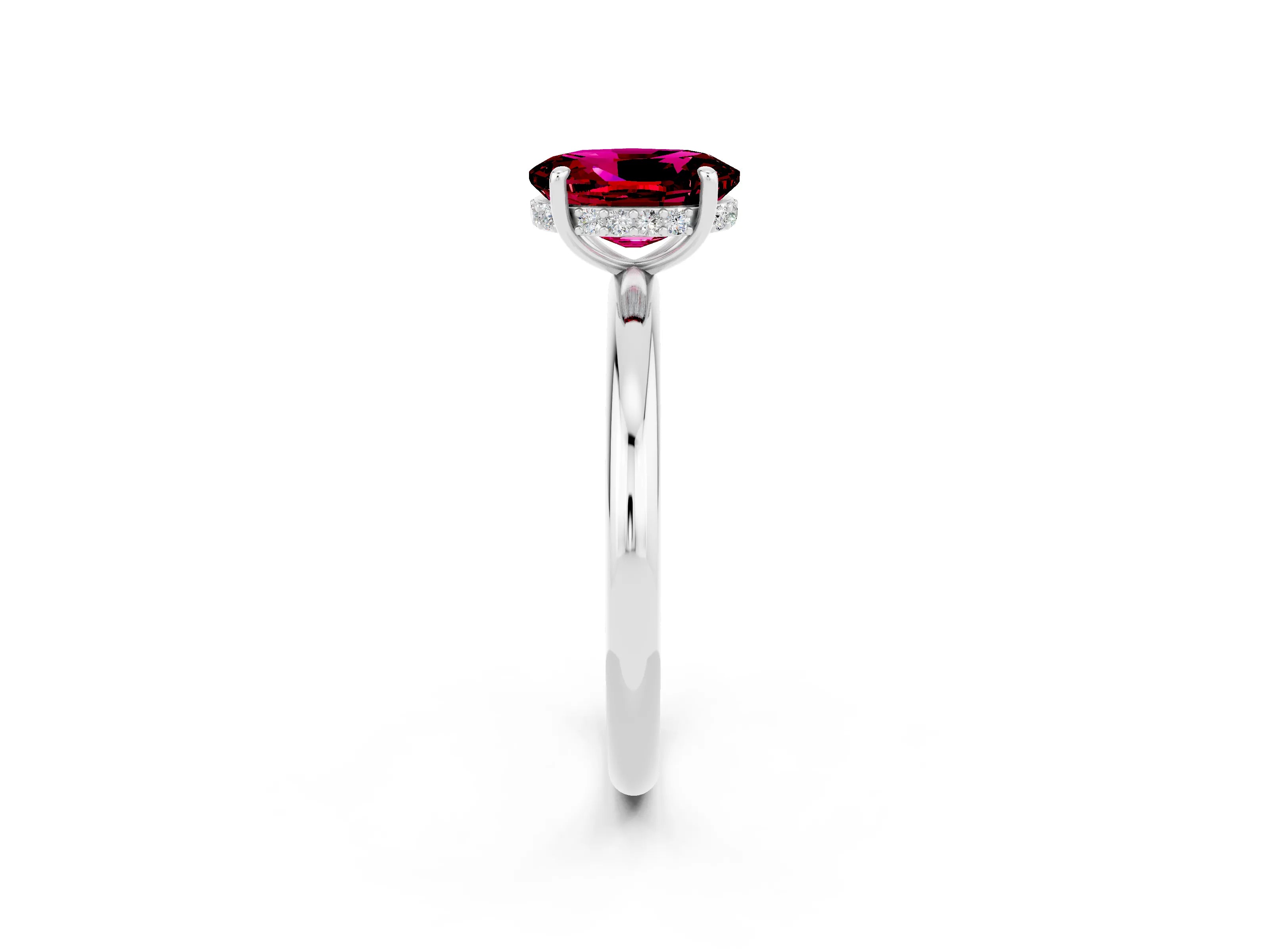 White gold Oval Cut Garnet Solitaire Ring with Thin Band and Four-Prong Setting_14