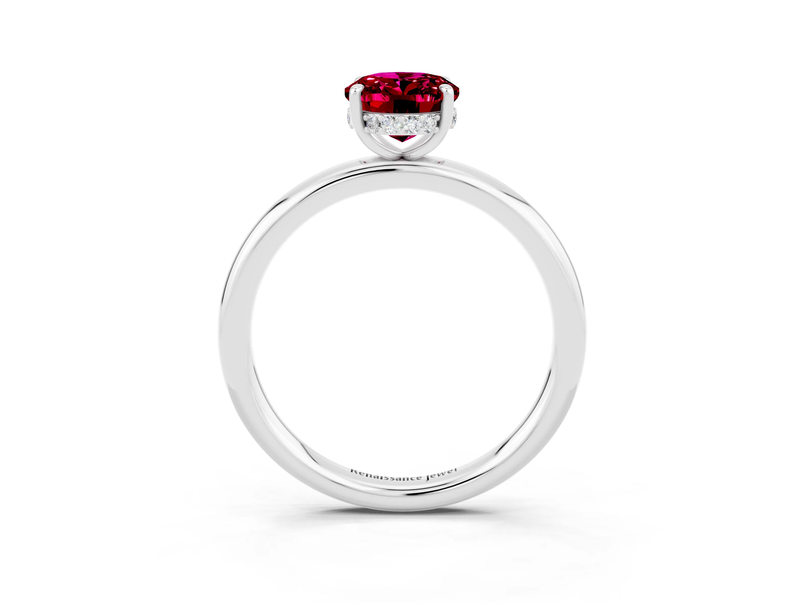 White gold Oval Cut Garnet Solitaire Ring with Thin Band and Four-Prong Setting_15