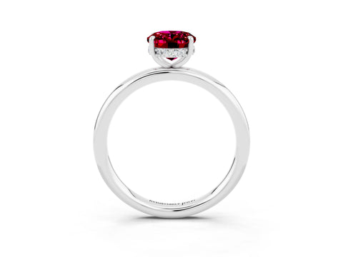 White gold Oval Cut Garnet Solitaire Ring with Thin Band and Four-Prong Setting_15