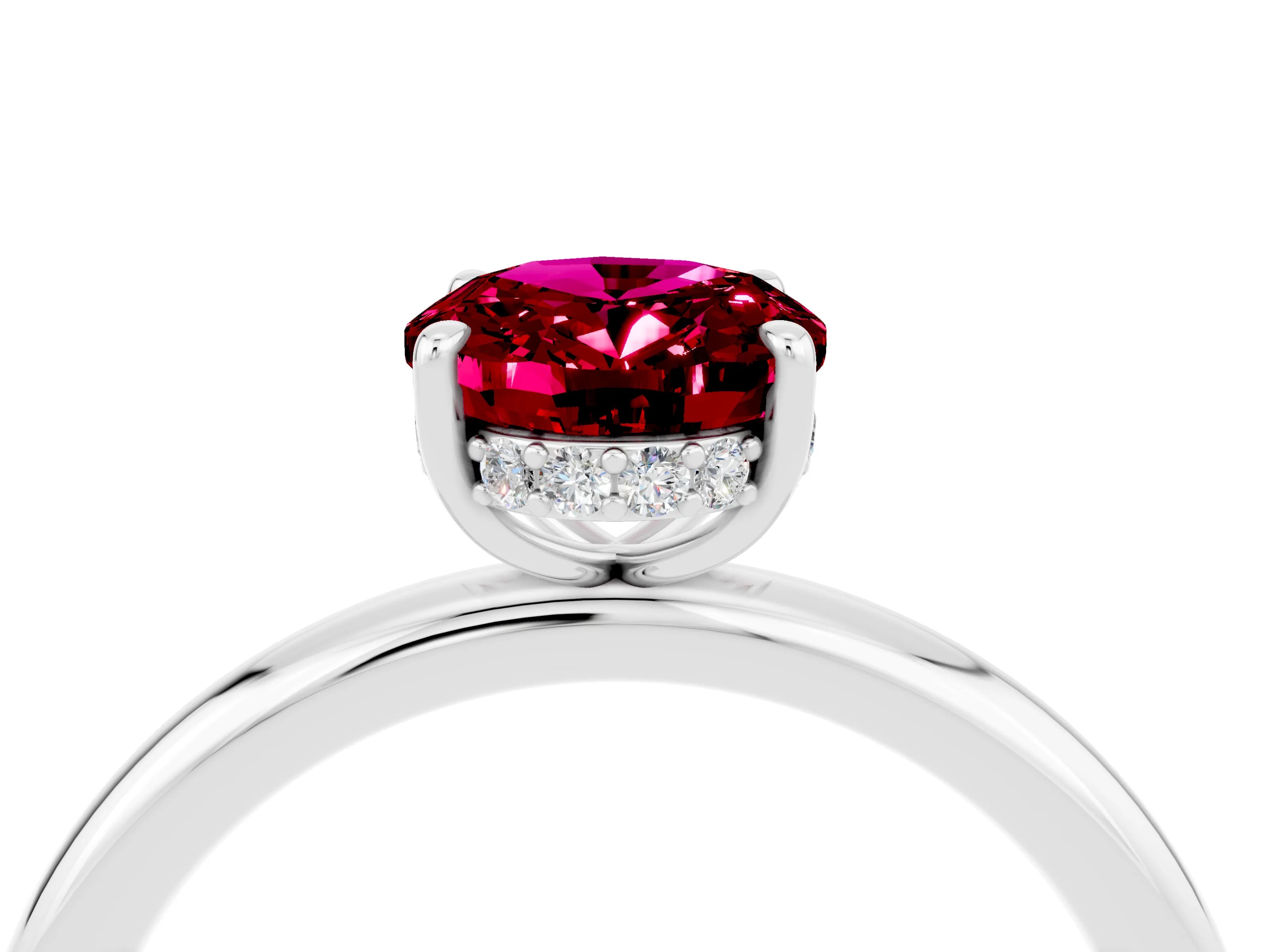 White gold Oval Cut Garnet Solitaire Ring with Thin Band and Four-Prong Setting_16
