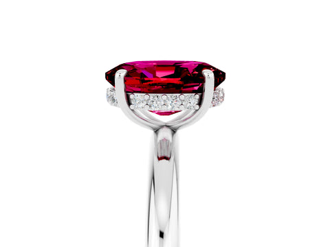 White gold Oval Cut Garnet Solitaire Ring with Thin Band and Four-Prong Setting_17