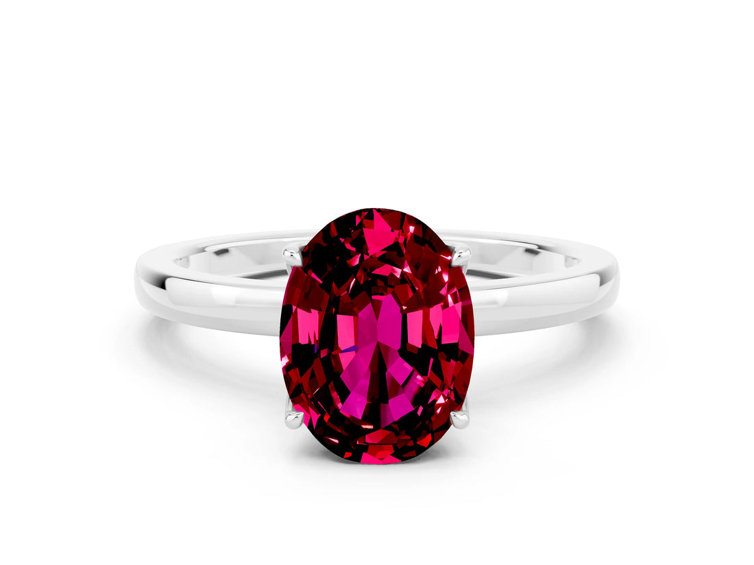 White gold Oval Cut Garnet Solitaire Ring with Thin Band and Prong Setting_12