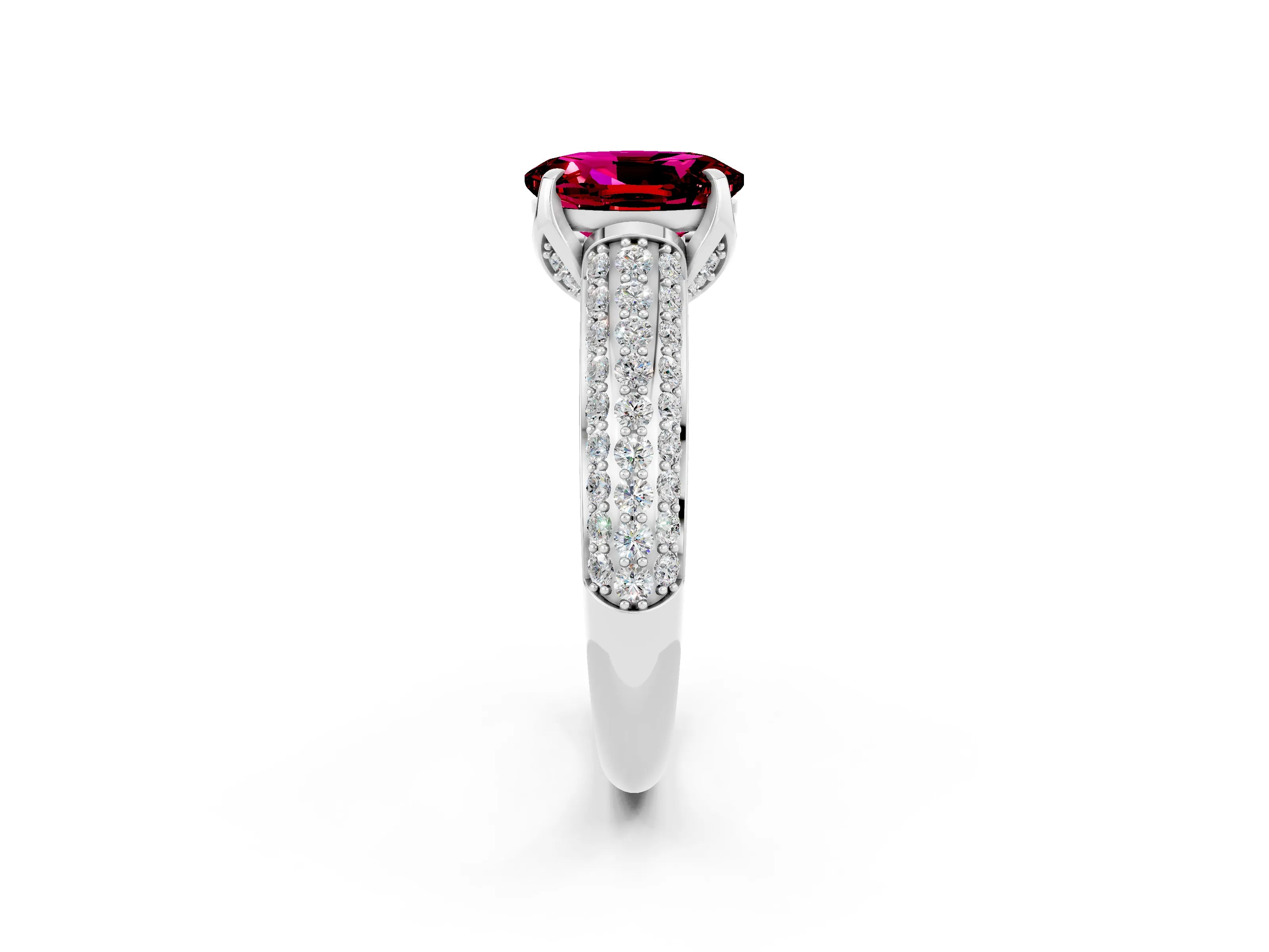 White gold Oval Cut Garnet Solitaire Ring with Three-Row Pavé Band and Four-Prong Setting_14