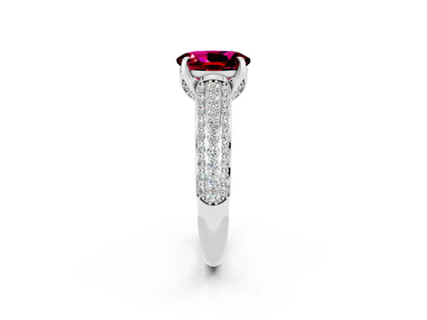 White gold Oval Cut Garnet Solitaire Ring with Three-Row Pavé Band and Four-Prong Setting_14