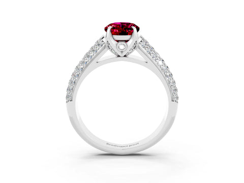 White gold Oval Cut Garnet Solitaire Ring with Three-Row Pavé Band and Four-Prong Setting_15