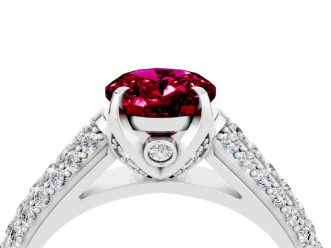 White gold Oval Cut Garnet Solitaire Ring with Three-Row Pavé Band and Four-Prong Setting_16