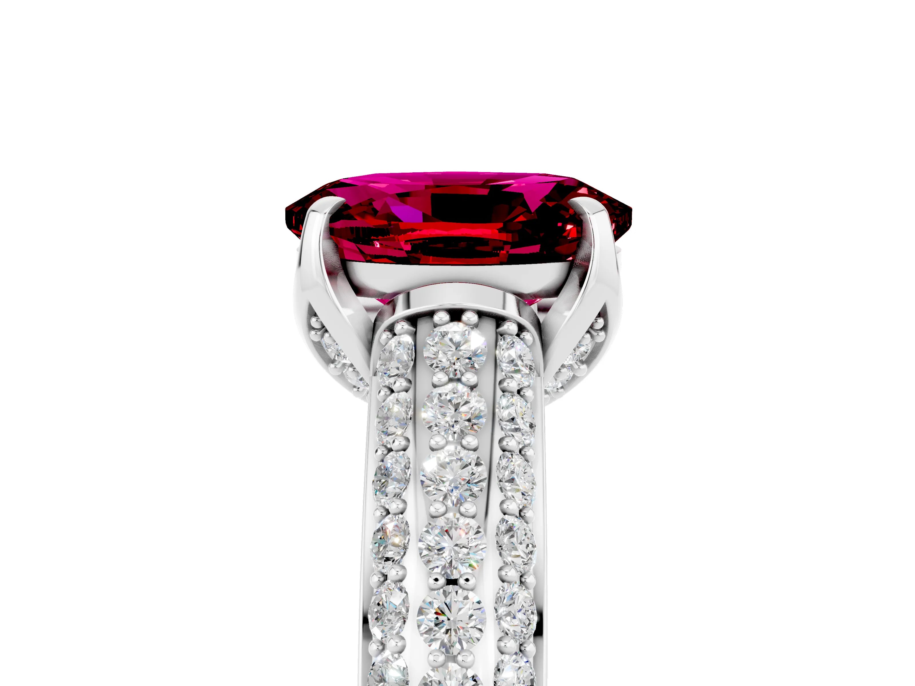 White gold Oval Cut Garnet Solitaire Ring with Three-Row Pavé Band and Four-Prong Setting_17