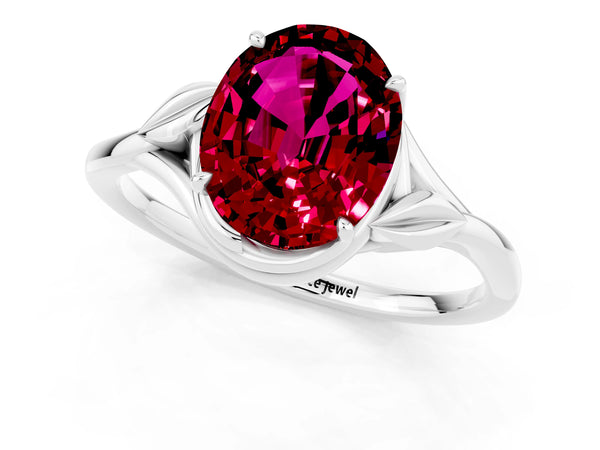 Silver Oval Cut Garnet Solitaire Ring with Twist Band and Four-Prong Setting
