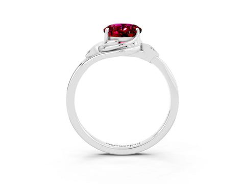 White gold Oval Cut Garnet Solitaire Ring with Twist Band and Four-Prong Setting_15