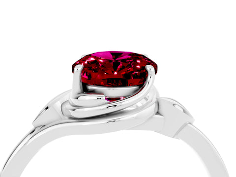 White gold Oval Cut Garnet Solitaire Ring with Twist Band and Four-Prong Setting_16