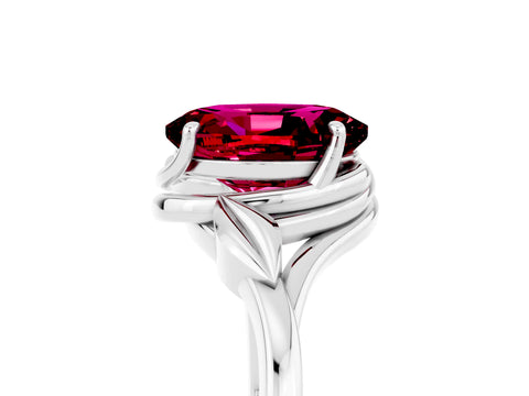 White gold Oval Cut Garnet Solitaire Ring with Twist Band and Four-Prong Setting_17