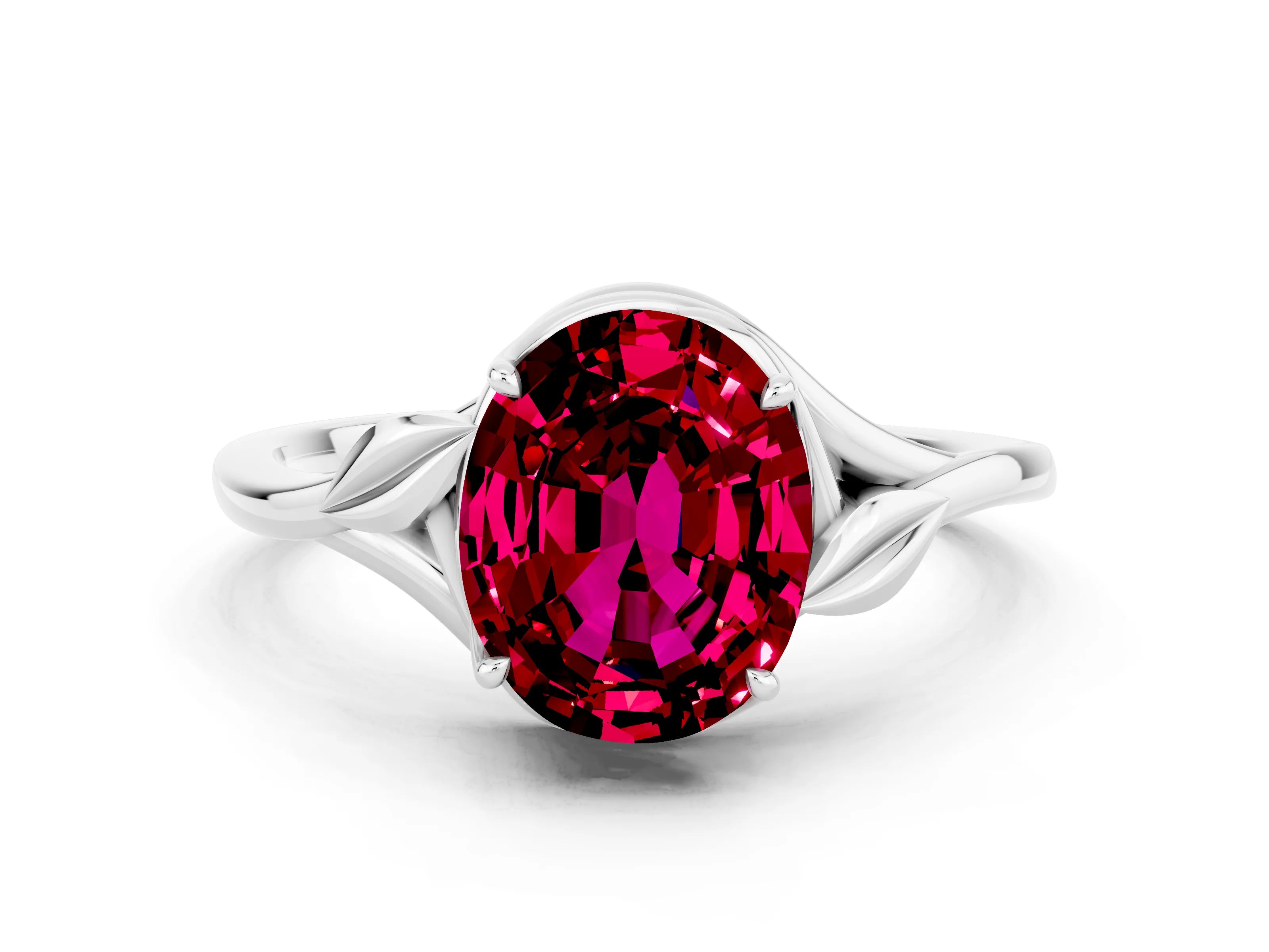 White gold Oval Cut Garnet Solitaire Ring with Twist Band and Four-Prong Setting_36