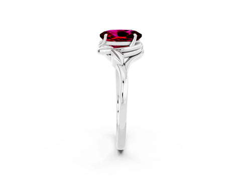 White gold Oval Cut Garnet Solitaire Ring with Twist Band and Four-Prong Setting_38