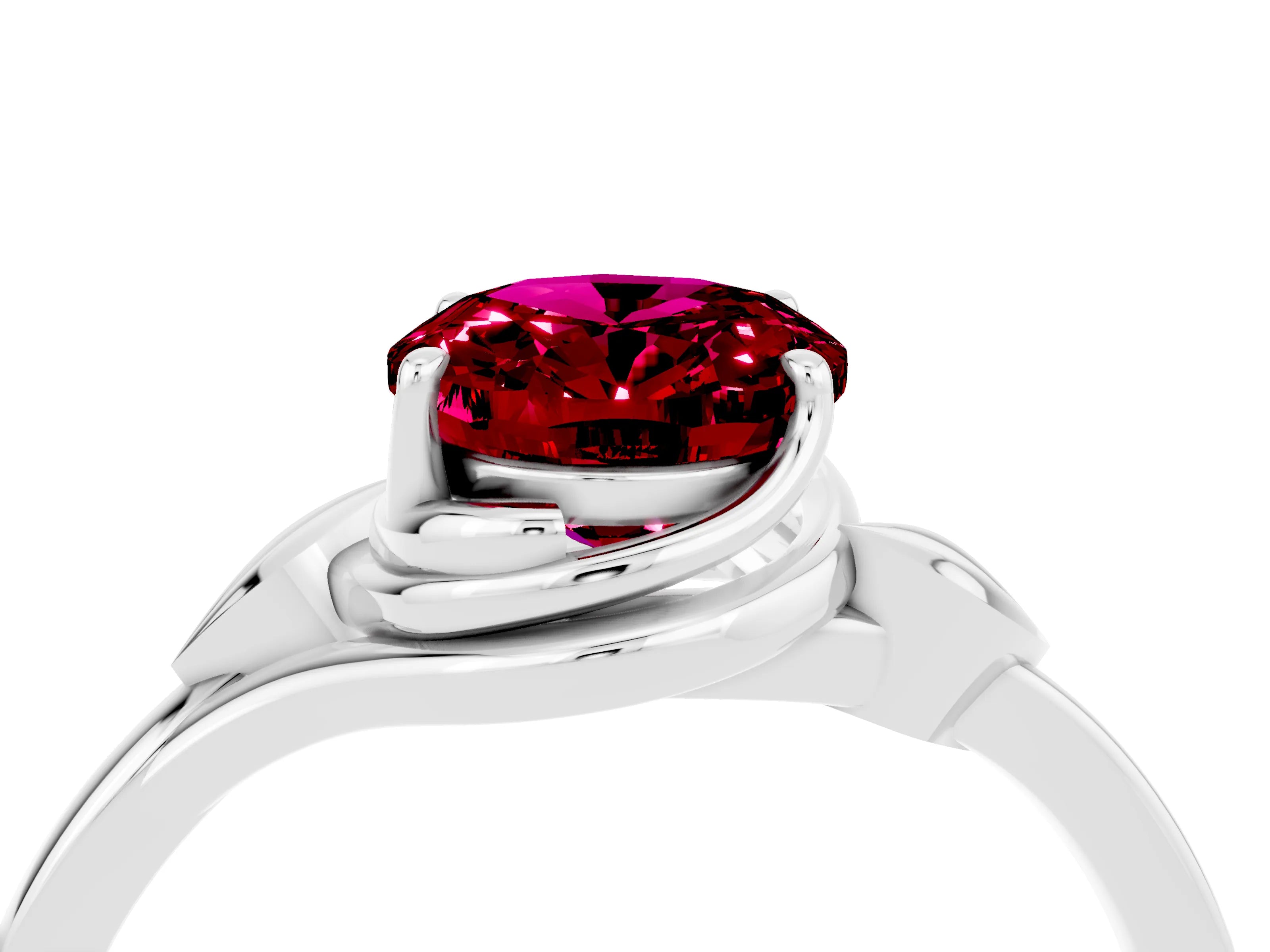 White gold Oval Cut Garnet Solitaire Ring with Twist Band and Four-Prong Setting_40
